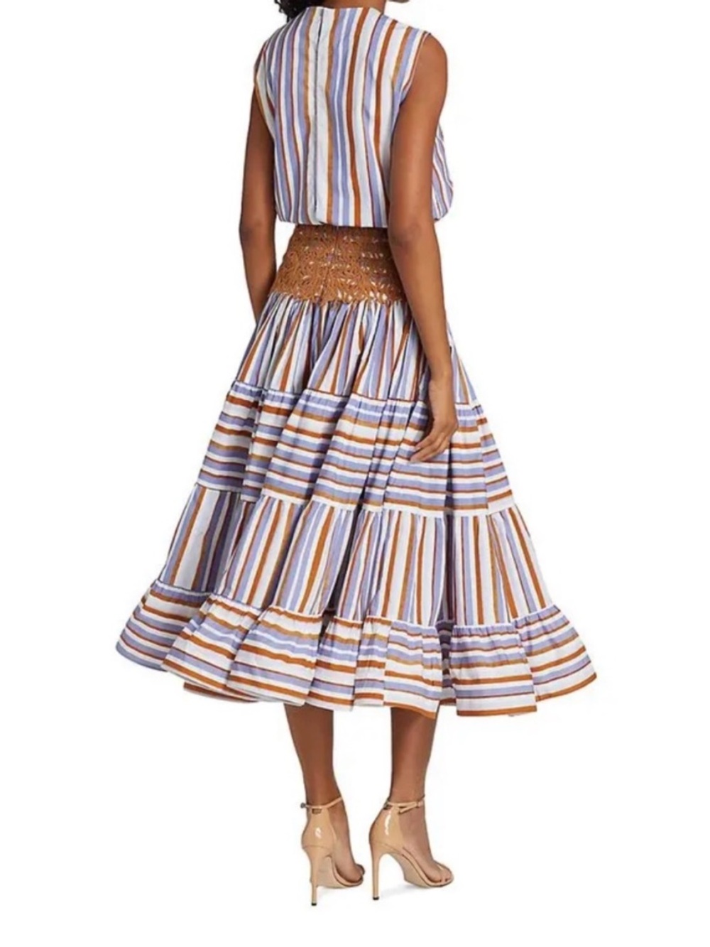 $1.300 Silvia Tcherassi Sleeveless Striped Midi Dress in Blue & Tan - Picture 5 of 16